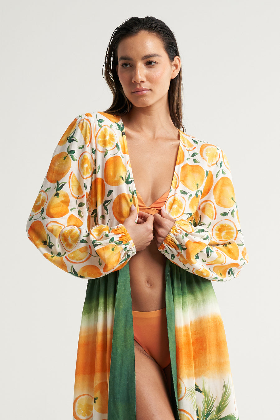 Long Sleeve Cover Up Oranges Palms - shopsigal