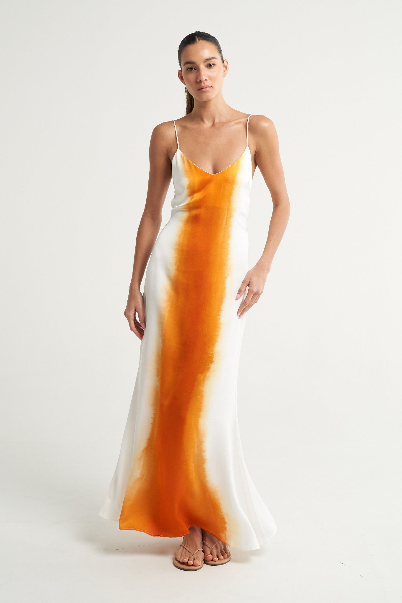 Long Tie Back Dress Naranja - shopsigal