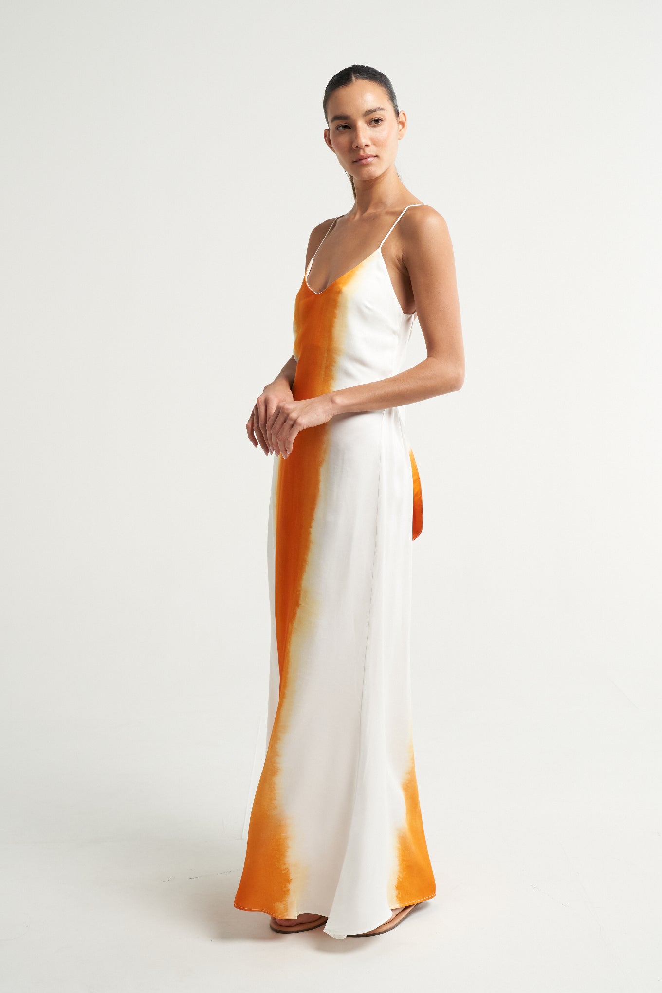 Long Tie Back Dress Naranja - shopsigal