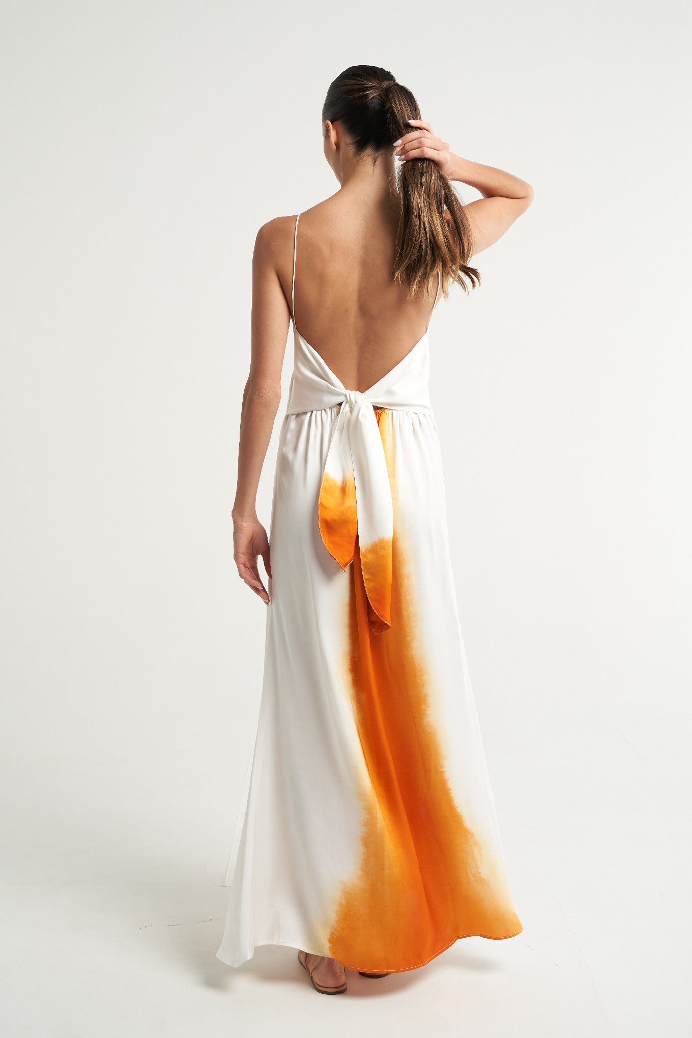 Long Tie Back Dress Naranja - shopsigal