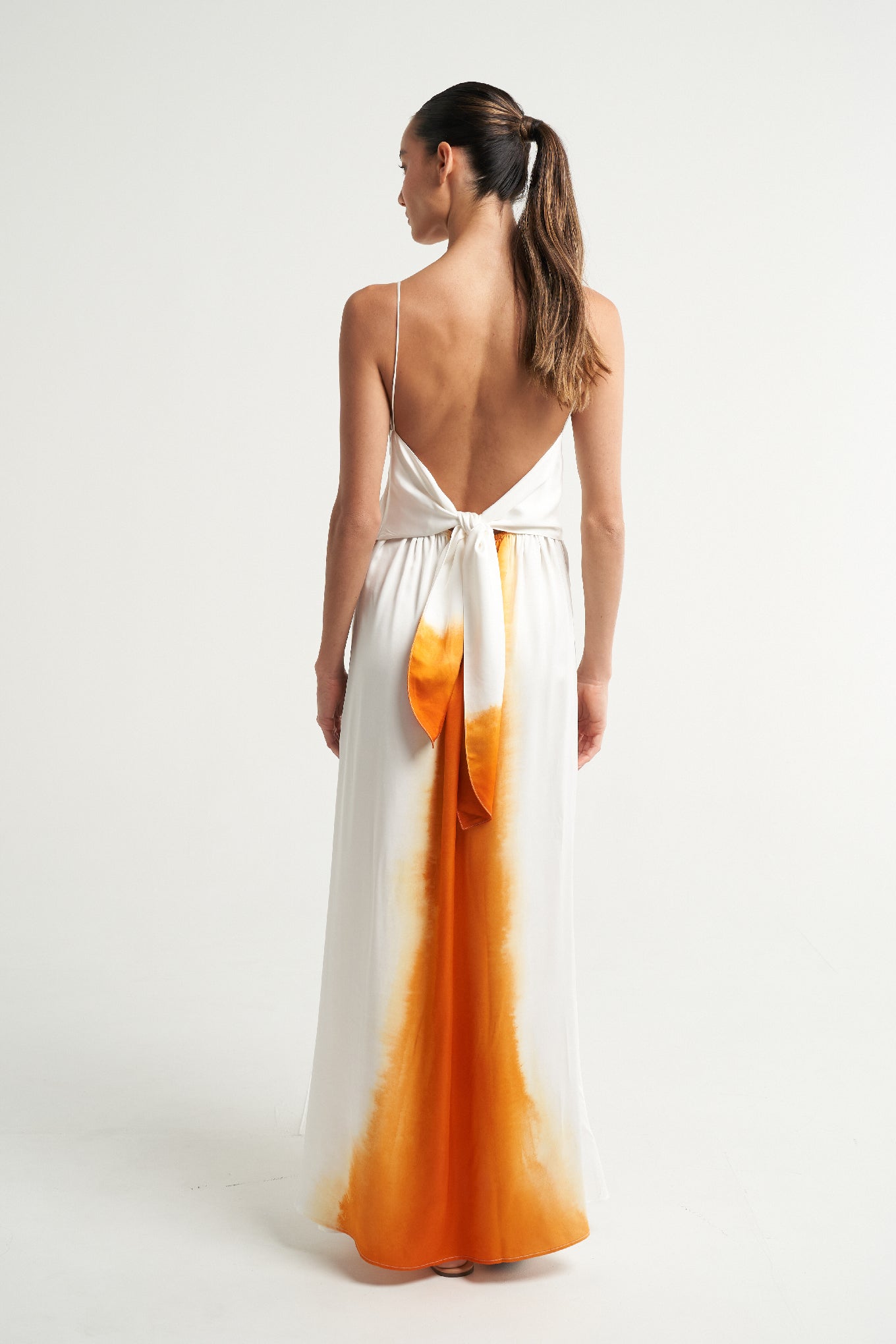 Long Tie Back Dress Naranja - shopsigal