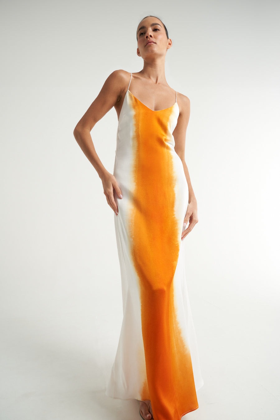 Long Tie Back Dress Naranja - shopsigal