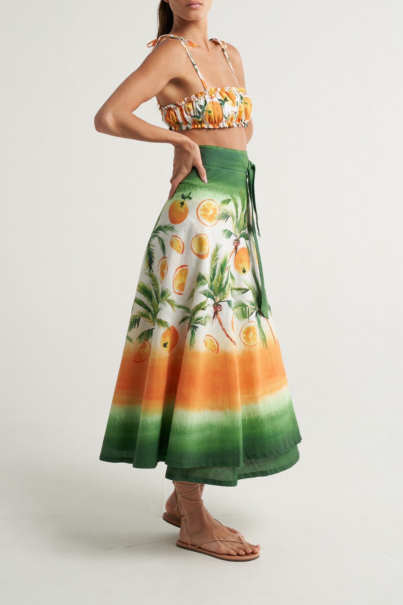 Wrap Circle Skirt Oranges Palms - shopsigal