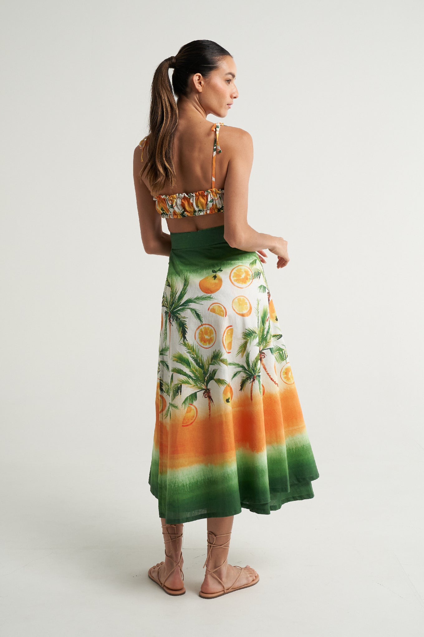 Ruched Bandeau Top Oranges Palms - shopsigal