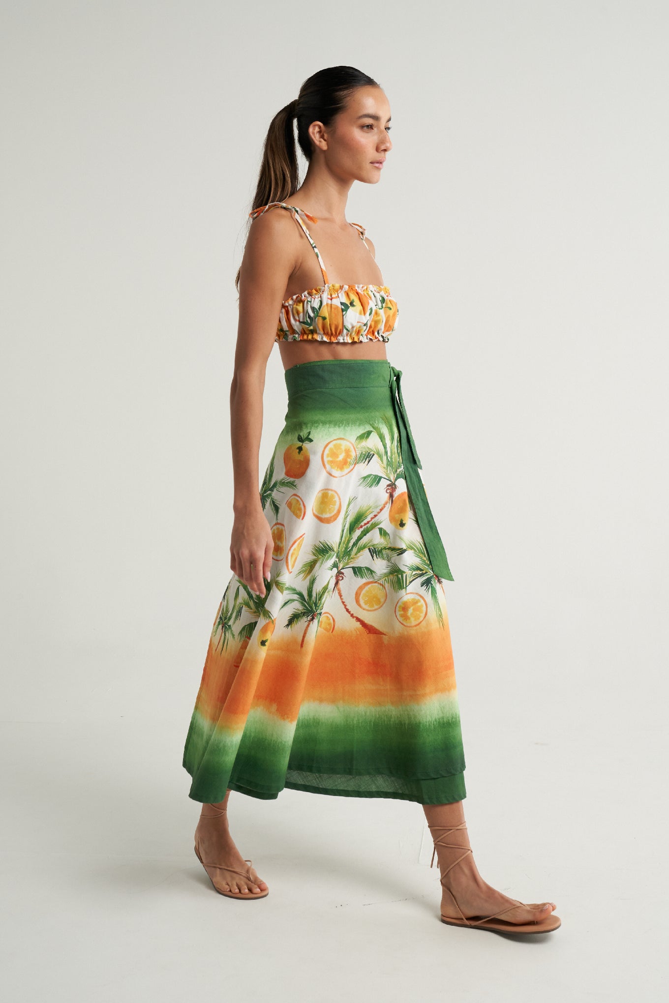 Ruched Bandeau Top Oranges Palms - shopsigal