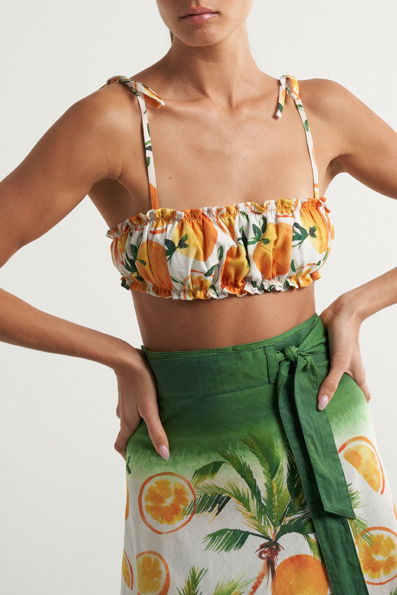 Ruched Bandeau Top Oranges Palms - shopsigal