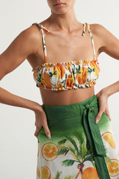 Ruched Bandeau Top Oranges Palms - shopsigal