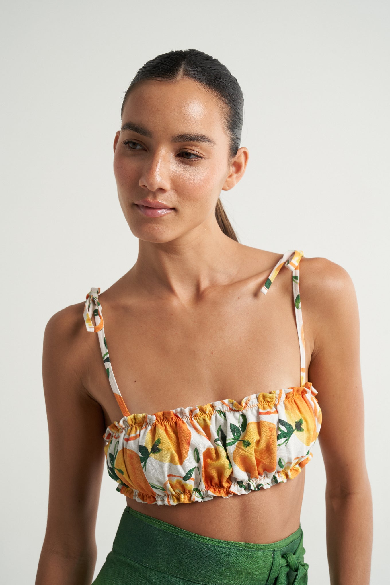 Ruched Bandeau Top Oranges Palms - shopsigal