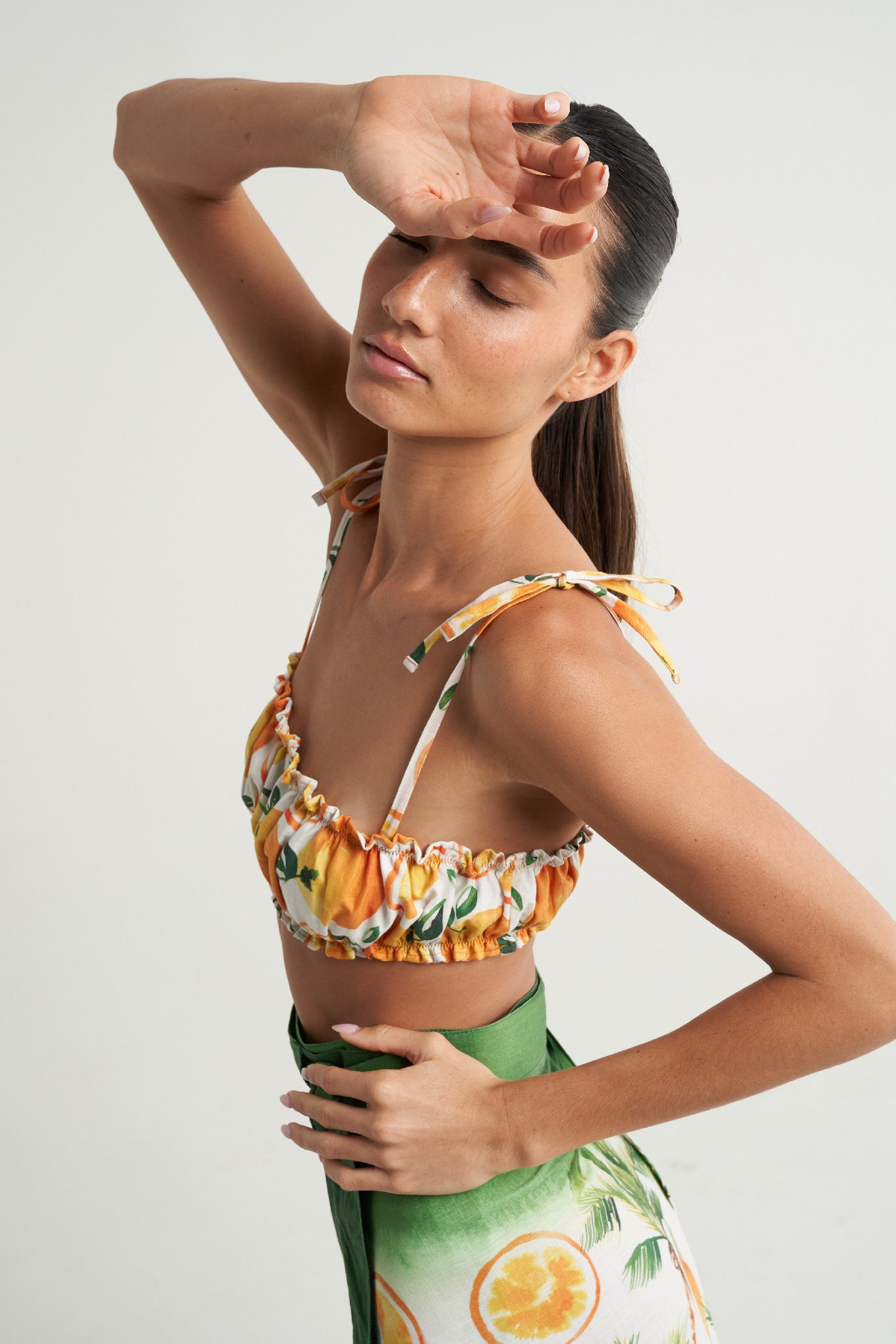 Ruched Bandeau Top Oranges Palms - shopsigal