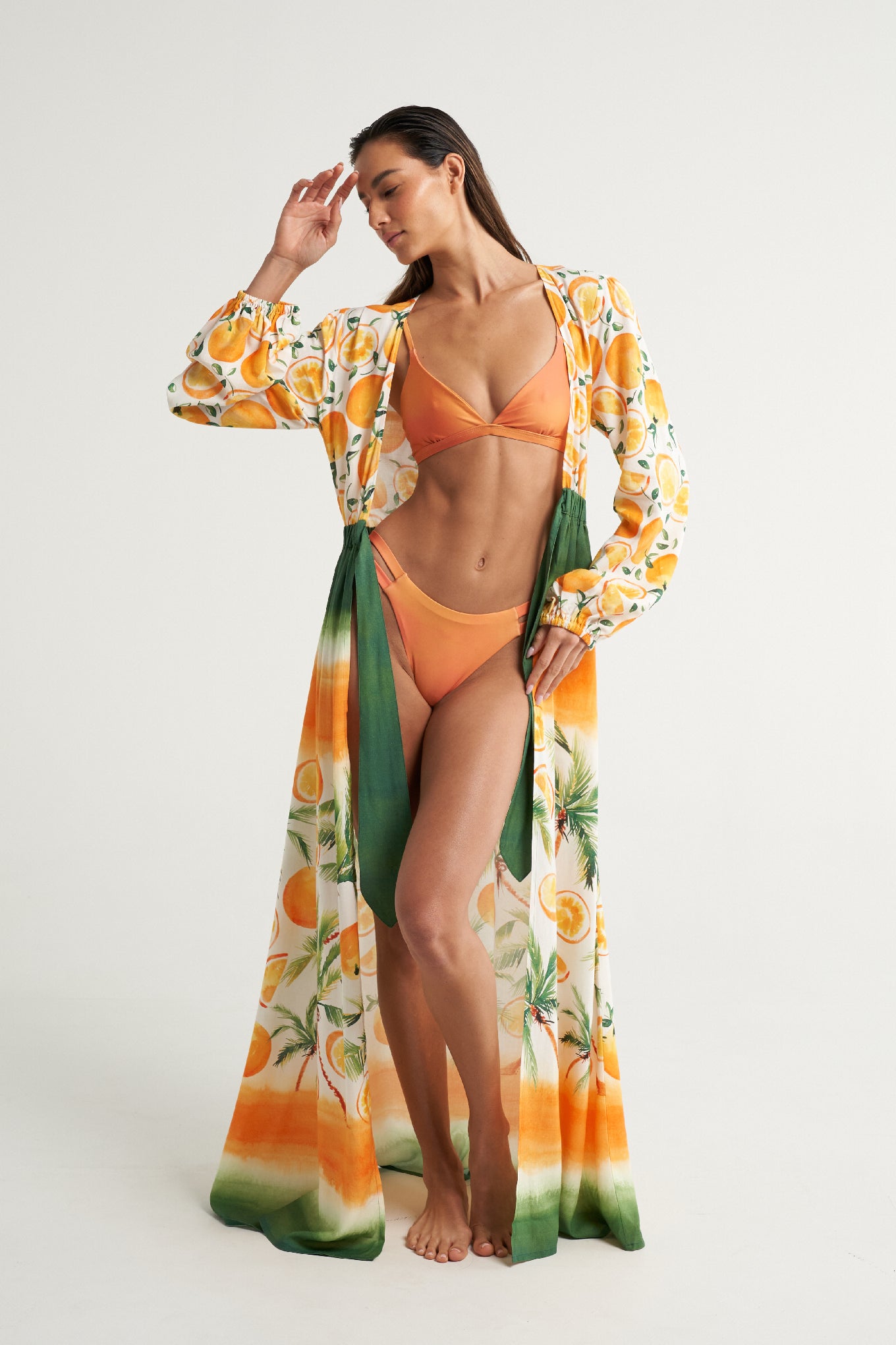 Long Sleeve Cover Up Oranges Palms - shopsigal