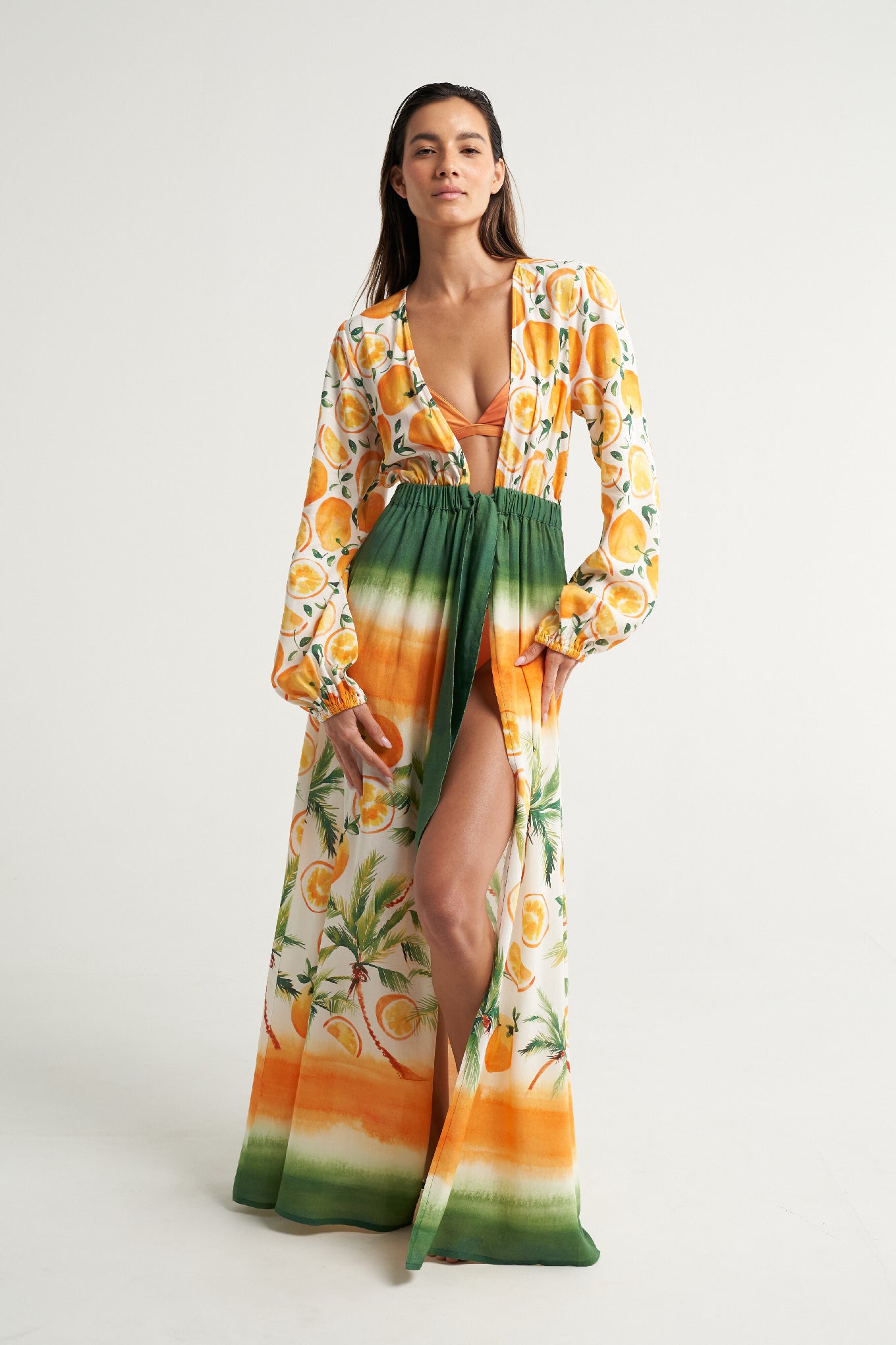 Long Sleeve Cover Up Oranges Palms - shopsigal
