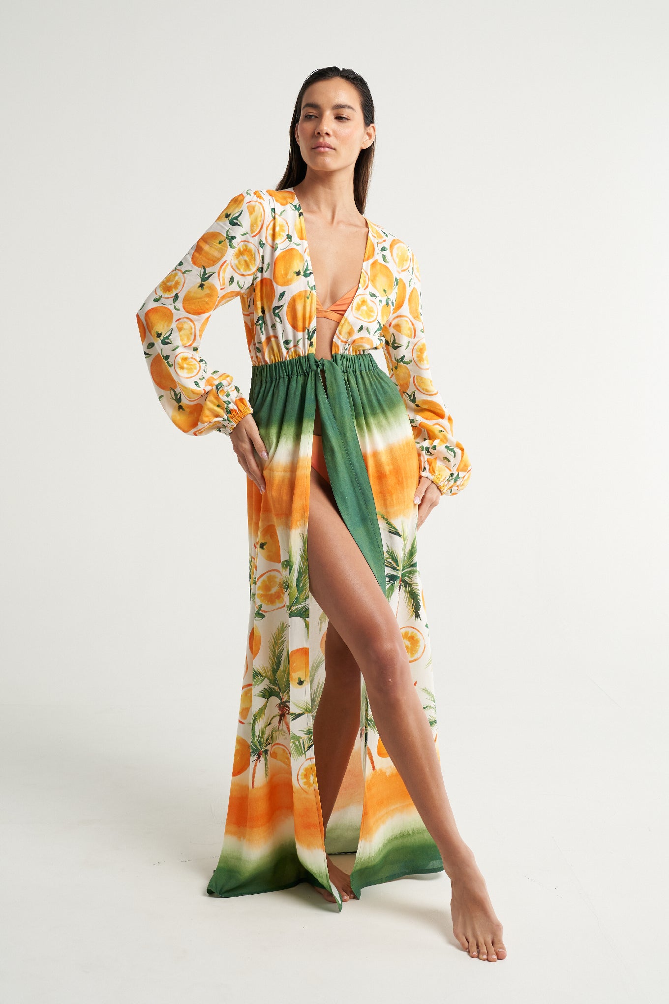 Long Sleeve Cover Up Oranges Palms - shopsigal