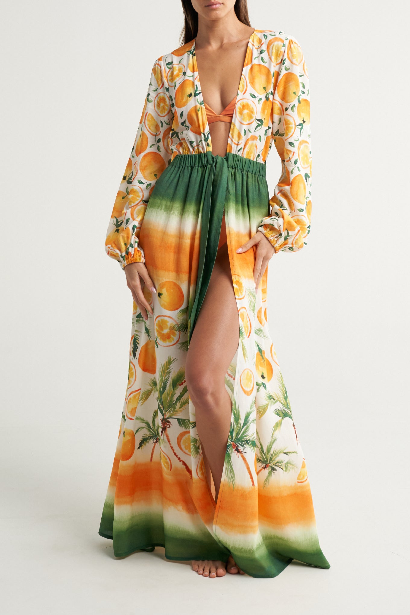 Long Sleeve Cover Up Oranges Palms - shopsigal