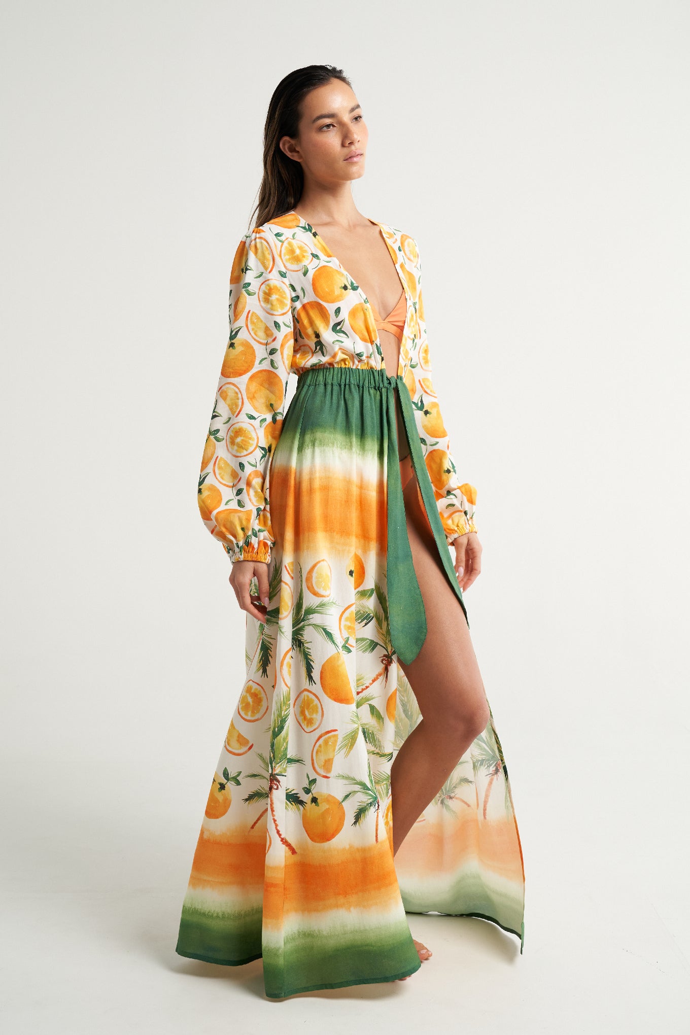Long Sleeve Cover Up Oranges Palms - shopsigal