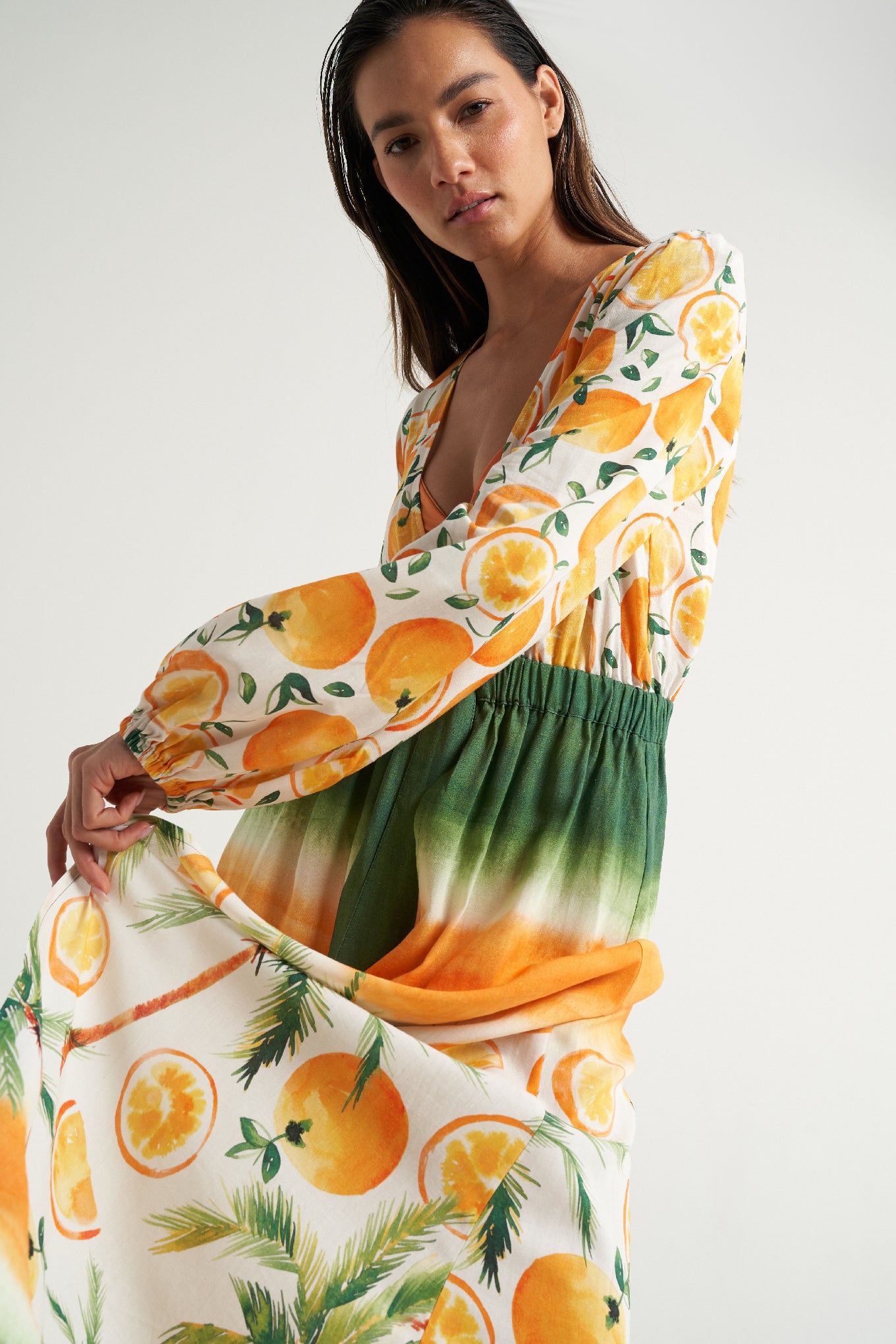 Long Sleeve Cover Up Oranges Palms - shopsigal