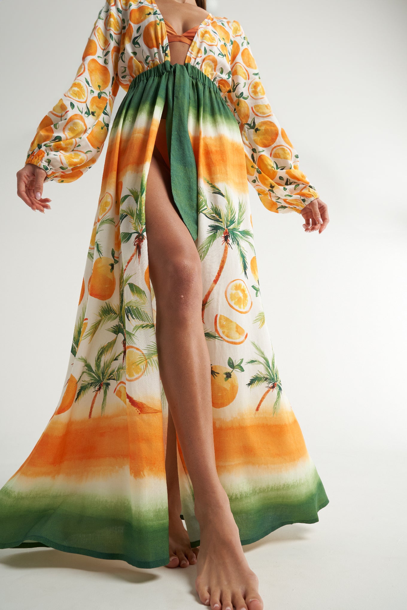 Long Sleeve Cover Up Oranges Palms - shopsigal