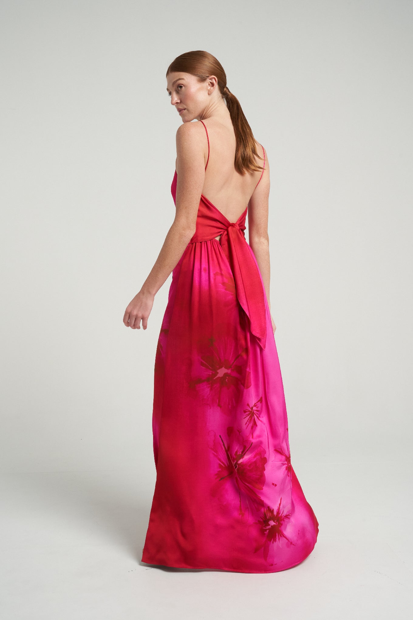 Long Tie Back Dress Magenta - shopsigal