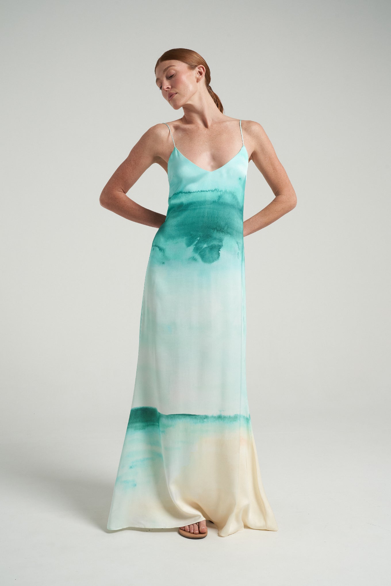 Long Tie Back Dress Oasis Aqua - shopsigal