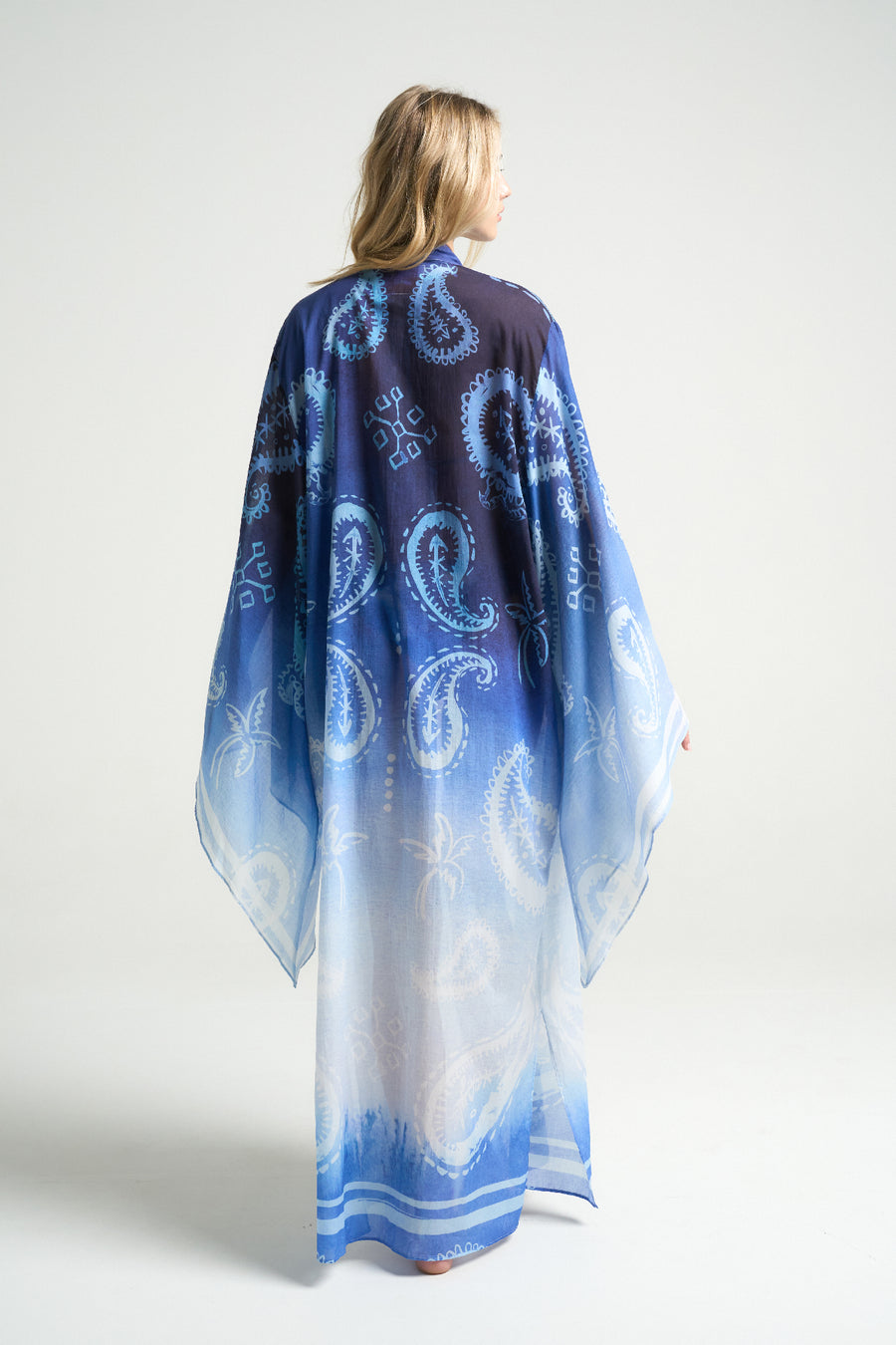 Bell Sleeve Kimono Paisley Blue - shopsigal