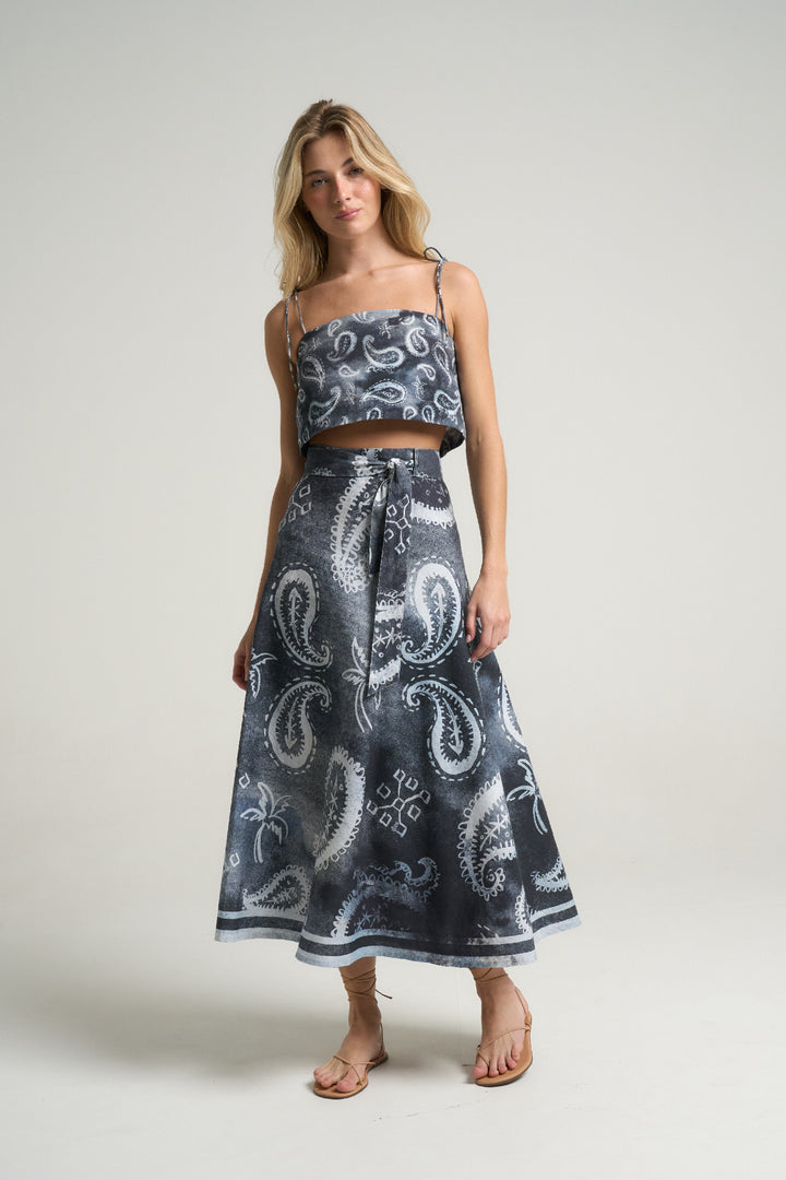 Wrap Circle Skirt Paisley Black - shopsigal