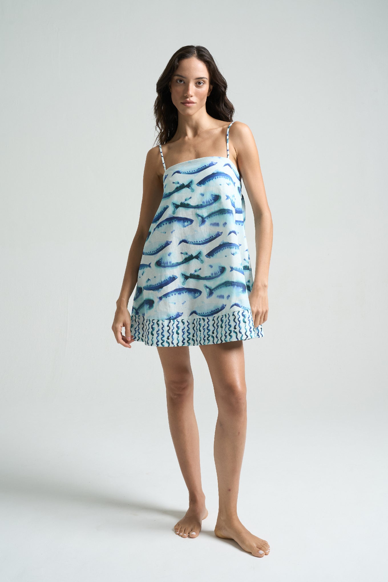 HEMLINE x SIGAL Mini Strappy Trapeze Dress Sardines - shopsigal