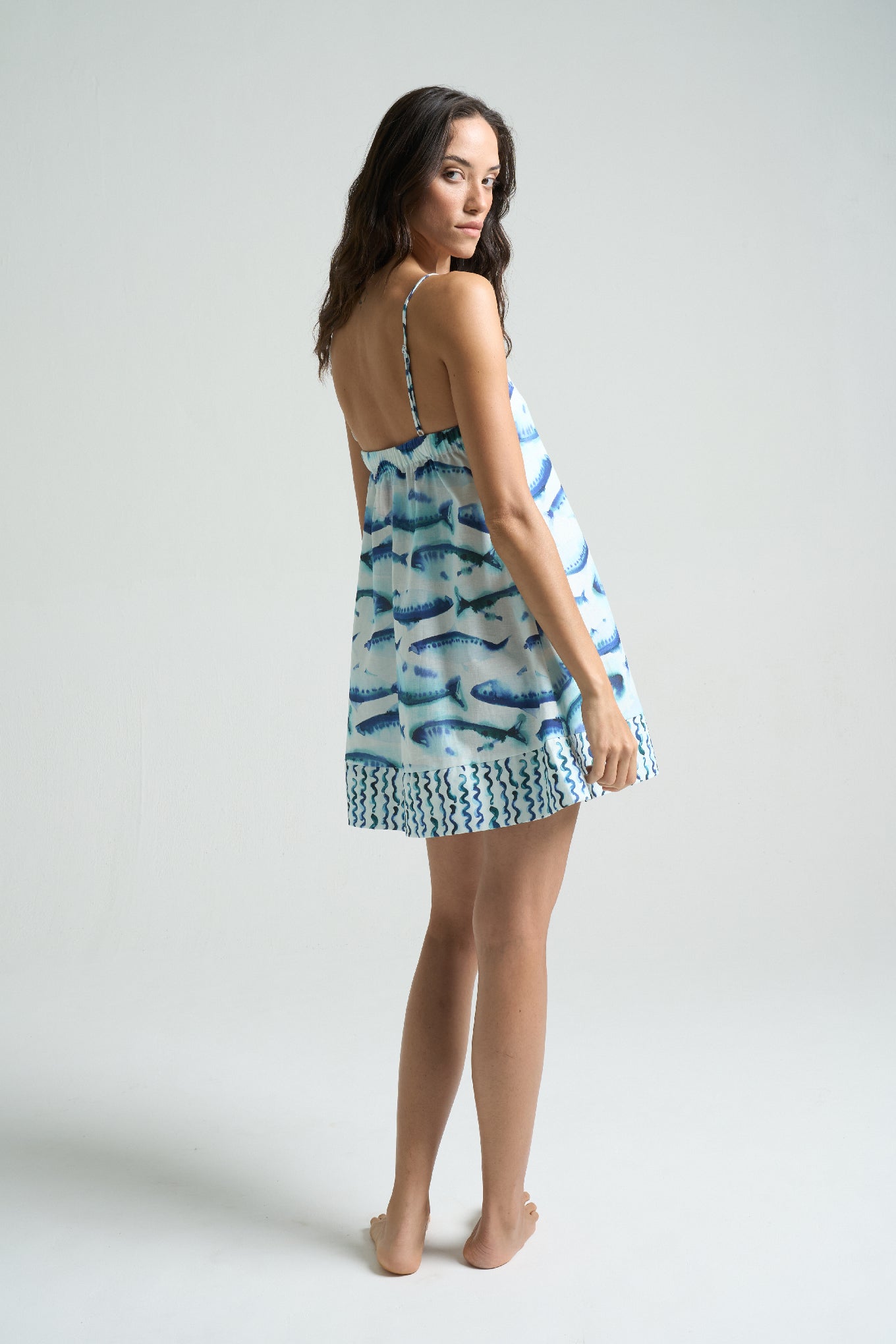 HEMLINE x SIGAL Mini Strappy Trapeze Dress Sardines - shopsigal