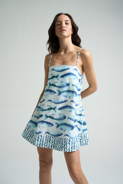 HEMLINE x SIGAL Mini Strappy Trapeze Dress Sardines - shopsigal