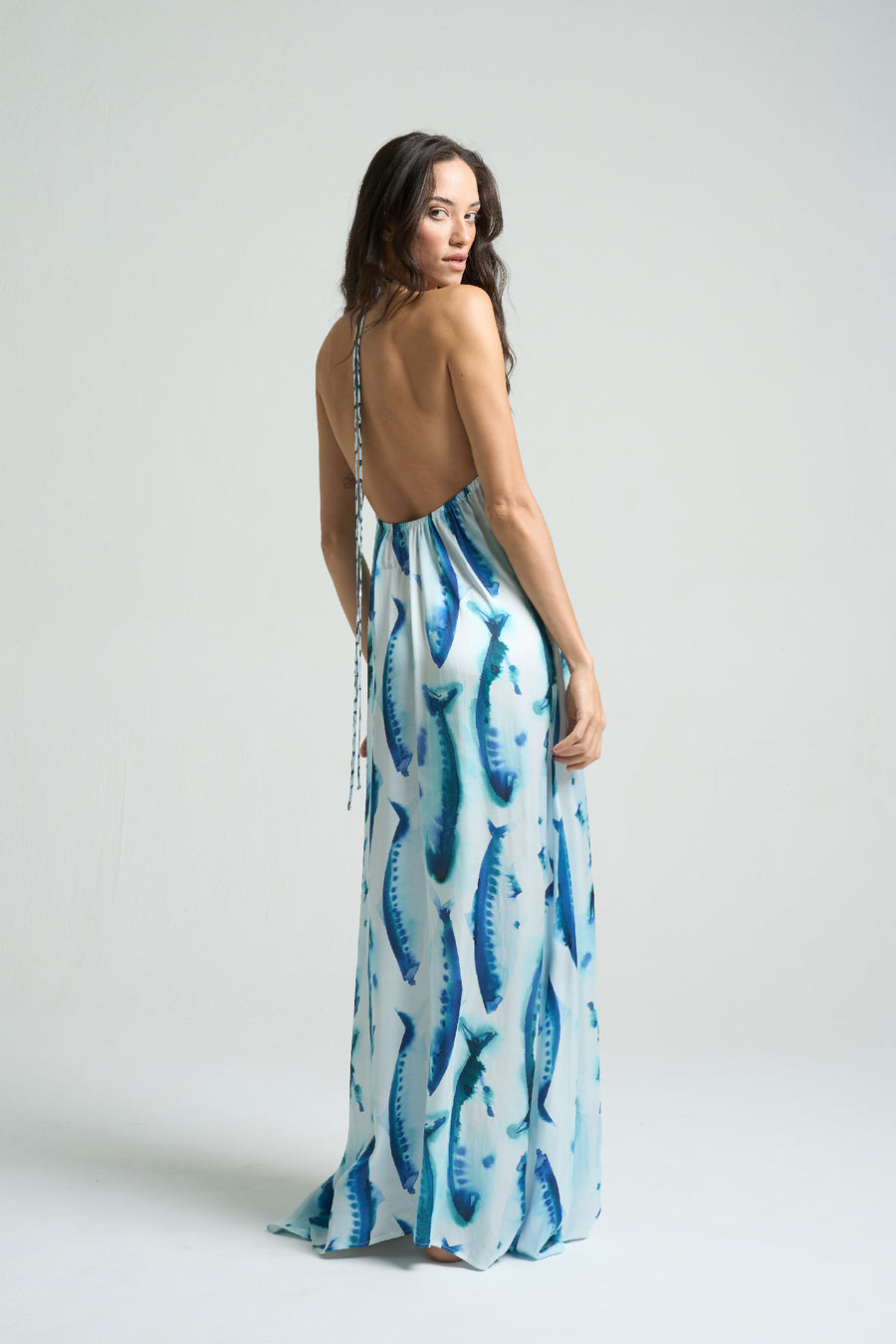 HEMLINE x SIGAL Maxi Halter Dress Sardines - shopsigal