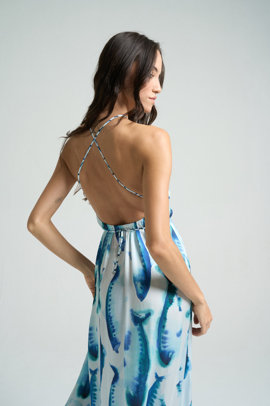 HEMLINE x SIGAL Maxi Halter Dress Sardines - shopsigal