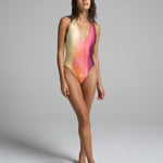 Reversible Deep V One-piece Swimsuit Sunset - shopsigal