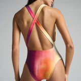 Reversible Deep V One-piece Swimsuit Sunset - shopsigal