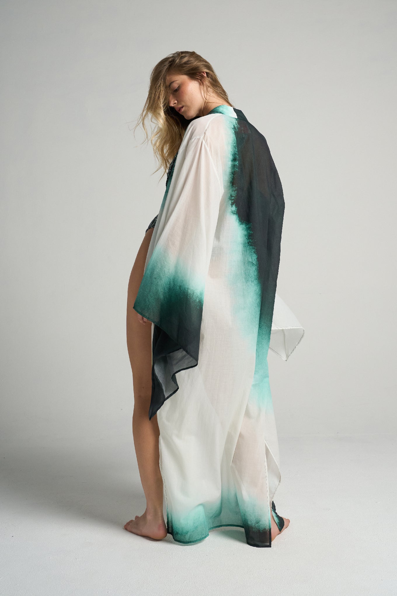 Bell Sleeve Kimono Green Ink - shopsigal
