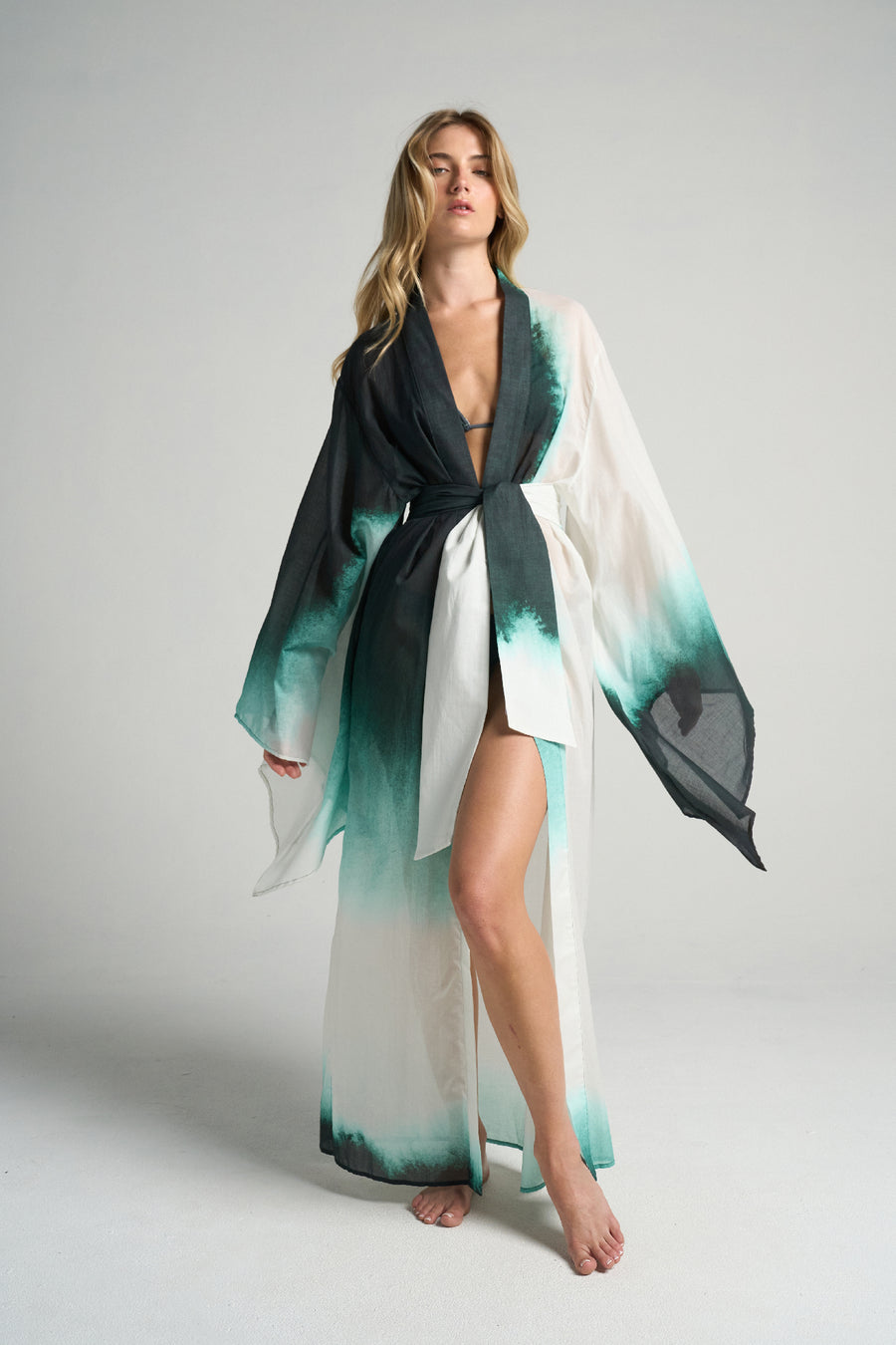 Bell Sleeve Kimono Green Ink - shopsigal