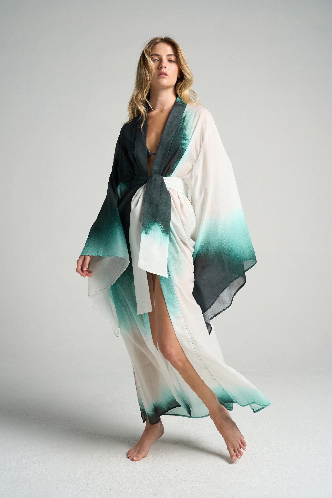 Bell Sleeve Kimono Green Ink - shopsigal