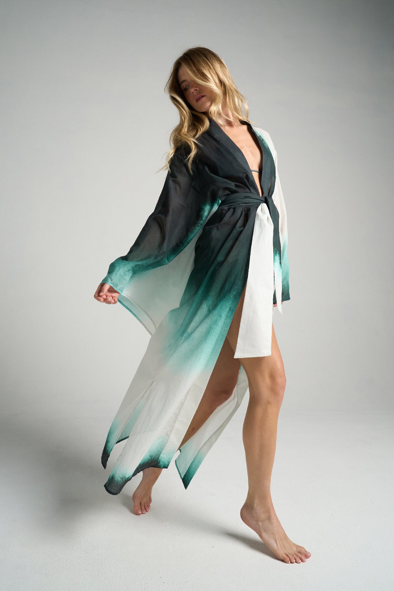 Bell Sleeve Kimono Green Ink - shopsigal
