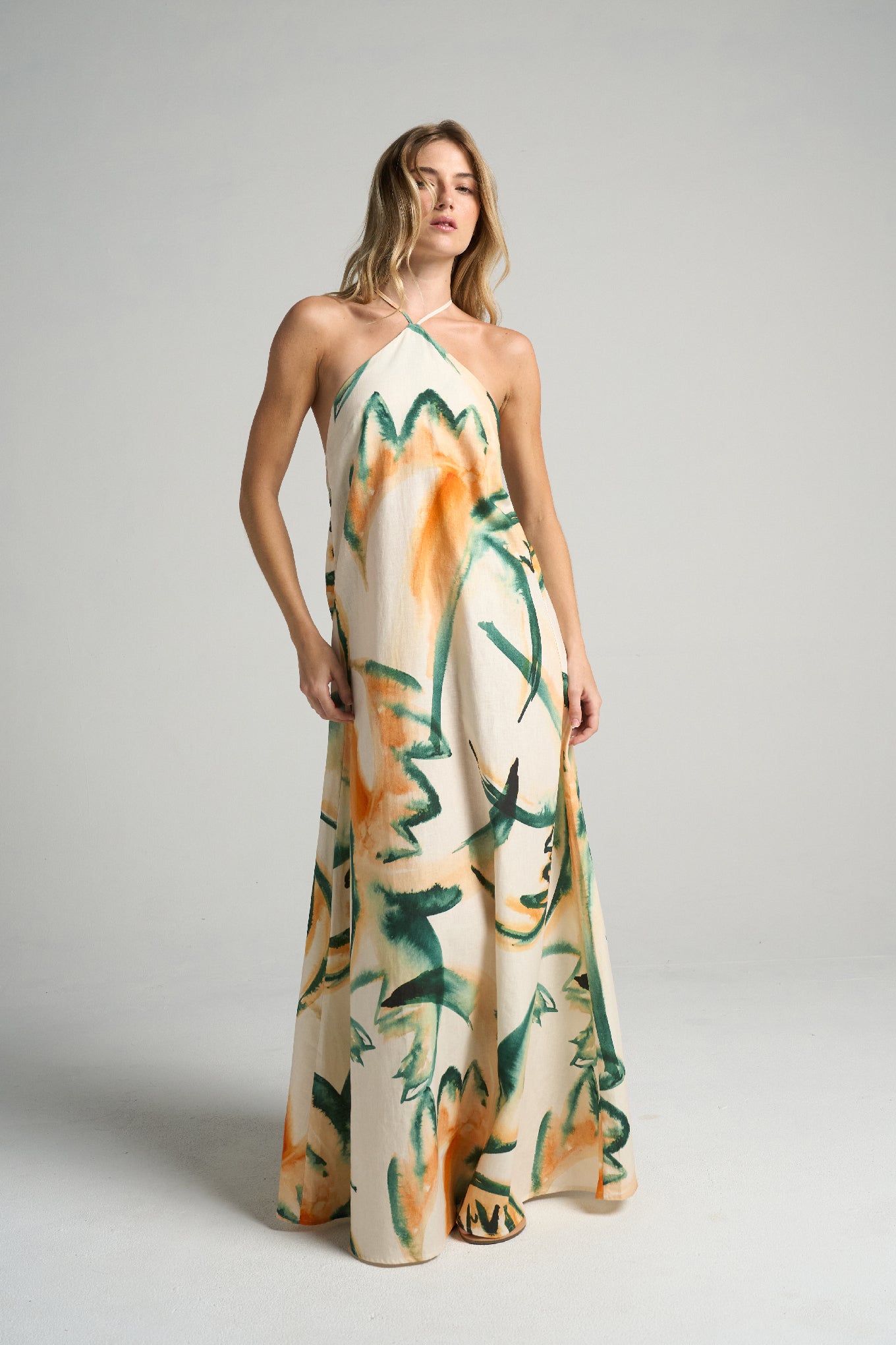 Maxi Halter Dress Retro Palm - shopsigal