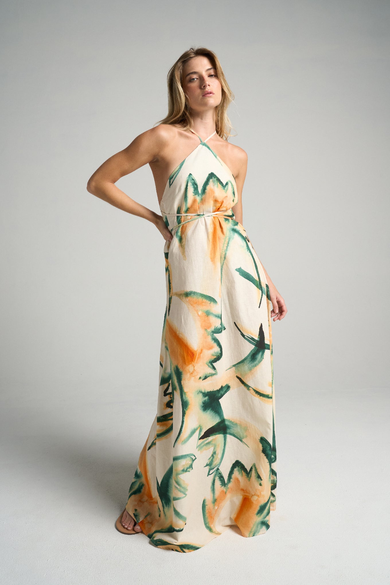 Maxi Halter Dress Retro Palm - shopsigal