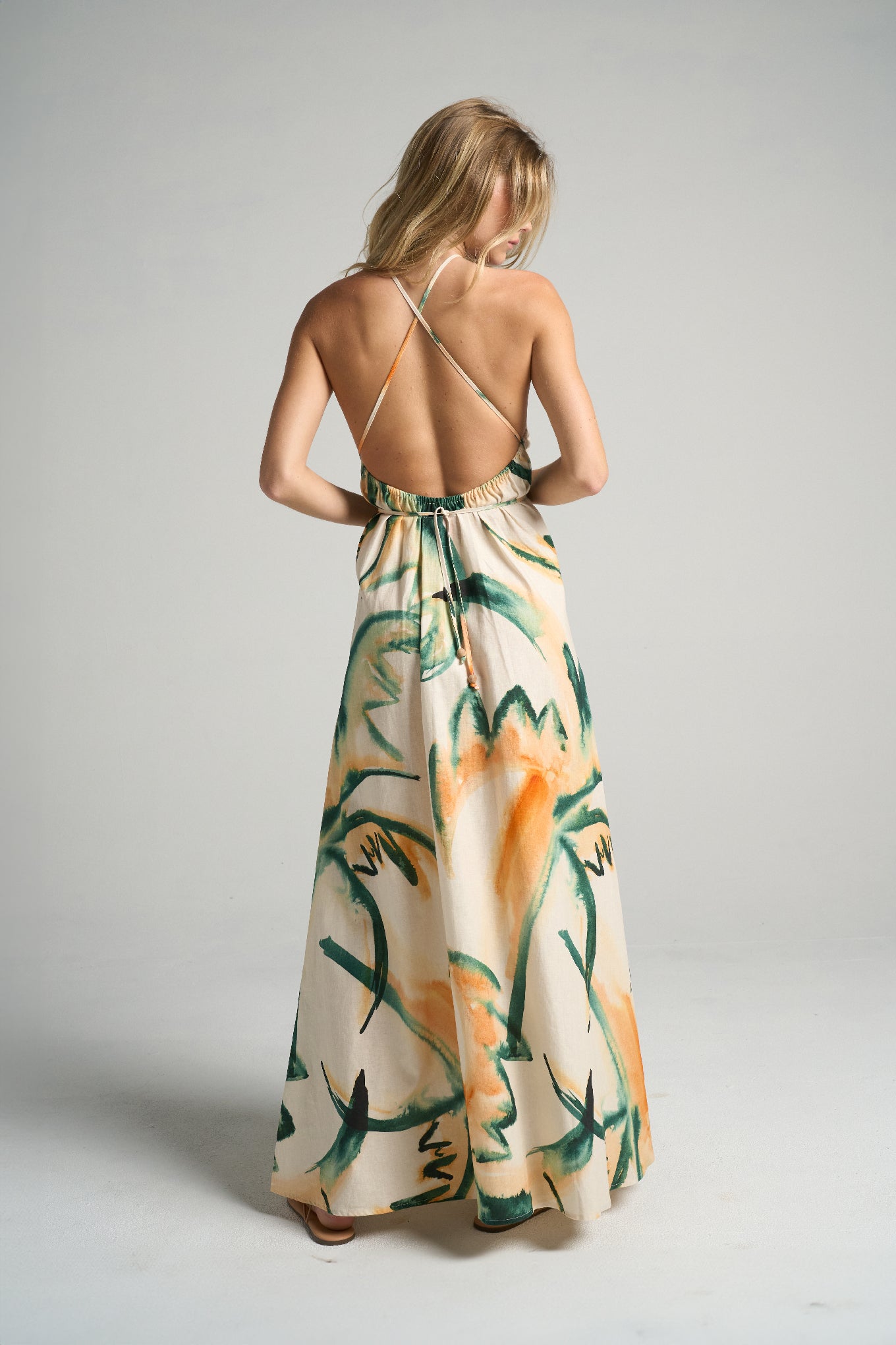 Maxi Halter Dress Retro Palm - shopsigal