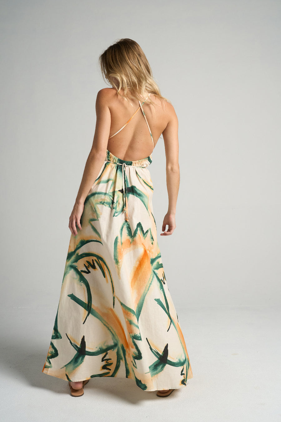 Maxi Halter Dress Retro Palm - shopsigal