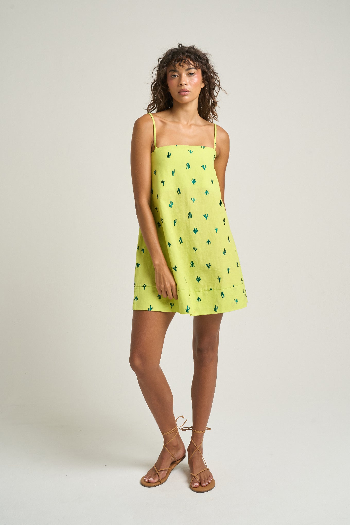 Mini Strappy Trapeze Dress Cactus Yellow - shopsigal