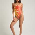 Straight Neck One-Piece Swimsuit Sol Orange - shopsigal