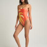 Straight Neck One-Piece Swimsuit Sol Orange - shopsigal
