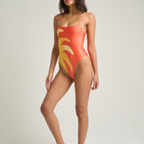 Straight Neck One-Piece Swimsuit Sol Orange - shopsigal