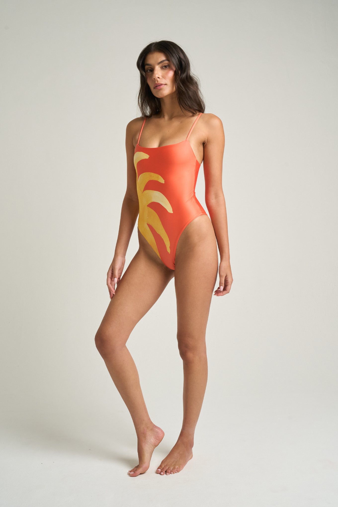 Straight Neck One-Piece Swimsuit Sol Orange - shopsigal