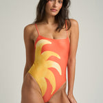 Straight Neck One-Piece Swimsuit Sol Orange - shopsigal