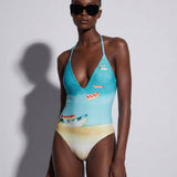 V-Neck One Piece Swimsuit Cepe