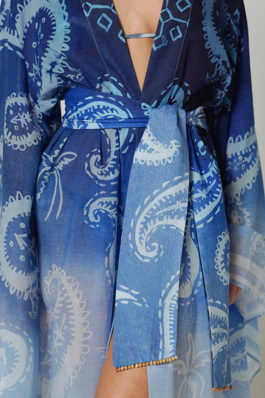 Bell Sleeve Kimono Paisley Blue - shopsigal