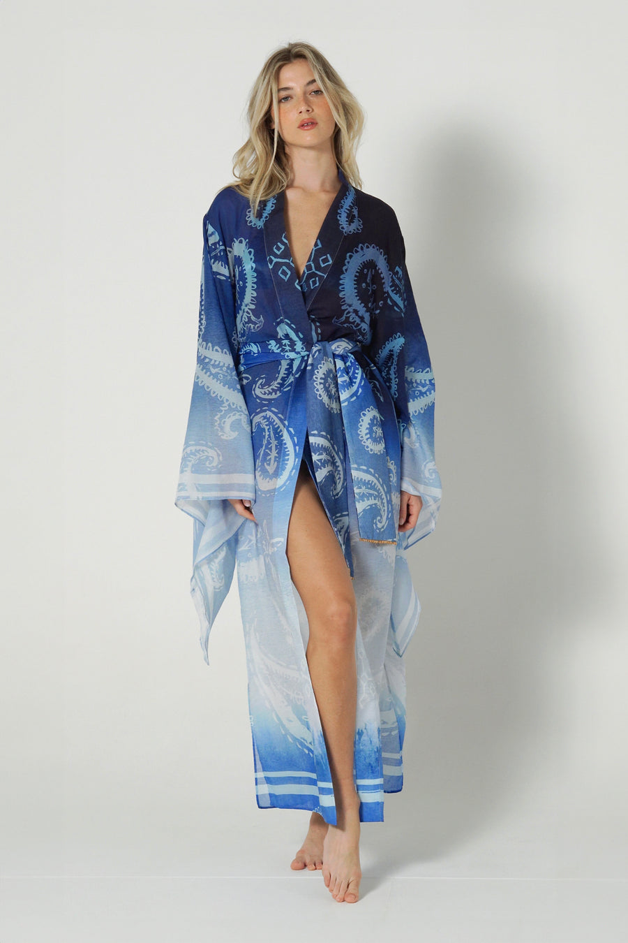 Bell Sleeve Kimono Paisley Blue - shopsigal