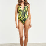 Neon Zebra Reversible Deep V One Piece Swimsuit - shopsigal