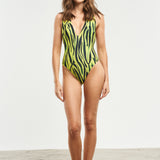 Neon Zebra Reversible Deep V One Piece Swimsuit - shopsigal